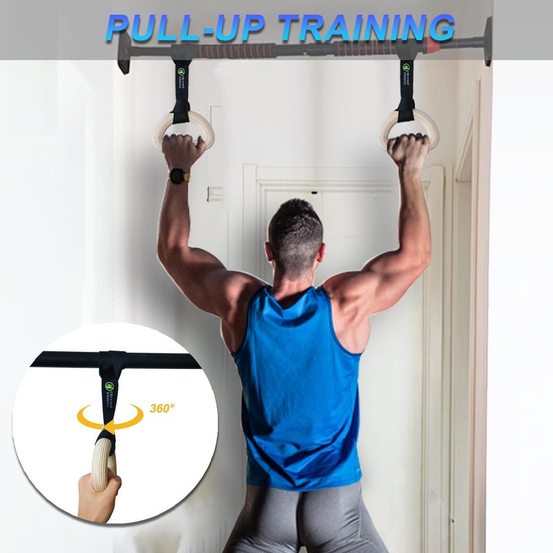 J Bryant Fitness Wooden Gymnastic Rings - Pull Up Grips & LAT Pull Down Gym Handles Design, Sturdy Webbing Straps with D-Rings, Pilates, Strength Training, and Portable Fitness - Includes Carry Bag - Image 5